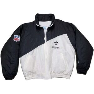 Rare Vintage 90s New Orleans Saints NFL Puffer‎ Jacket Color Block Mens XL